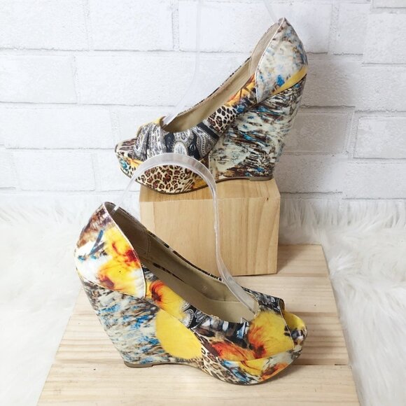 Zigi Soho Rush Open Toe Animal Print Floral Platform Wedge Size 7.5 - Picture 7 of 7